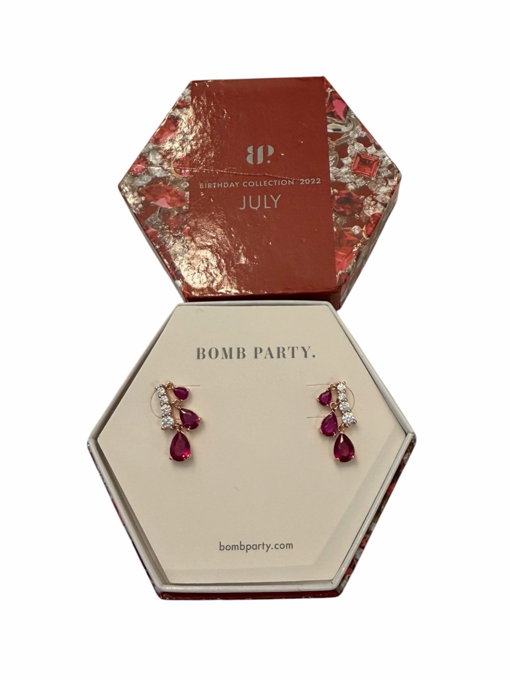 Bomb Party Earrings Birthday Collection 2022 July Lab Created‎ Ruby Rose Gold